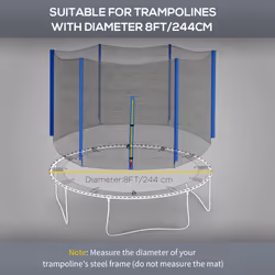SPORTNOW 8ft Trampoline Net Replacement Safety Net with Zipped Door, Blue