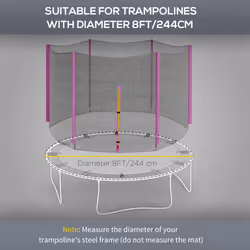 SPORTNOW 8ft Trampoline Net Replacement Safety Net with Zipped Door, Pink
