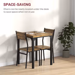 HOMCOM 3 Pcs Compact Dining Table 2 Chairs Set Rustic Brown
