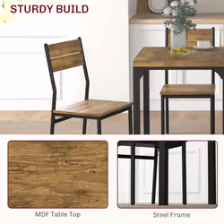 HOMCOM 3 Pcs Compact Dining Table 2 Chairs Set Rustic Brown - Additional view 4