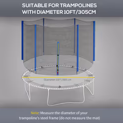 SPORTNOW 10ft Trampoline Net Replacement Safety Net with Zipped Door, Blue