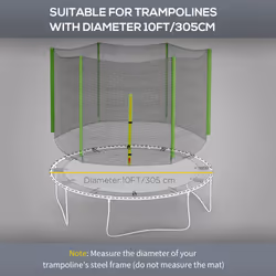 SPORTNOW 10ft Trampoline Net Replacement Safety Net with Zipped Door, Green