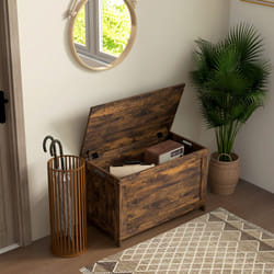 HOMCOM Storage Chest with 2 Safety Hinges, Storage Bench for Living Room