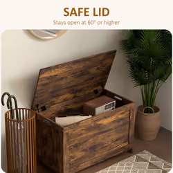 HOMCOM Storage Chest with 2 Safety Hinges, Storage Bench for Living Room