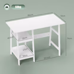 HOMCOM Computer Writing Desk w/ Shelf PC Workstation for Home Office - White