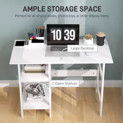 HOMCOM Computer Writing Desk w/ Shelf PC Workstation for Home Office - White