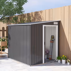 Outsunny 7 x 5FT Garden Shed w/ Foundation Lean to Metal Tool Shed Dark Grey