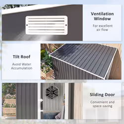 Outsunny 7 x 5FT Garden Shed w/ Foundation Lean to Metal Tool Shed Dark Grey - Additional view 6