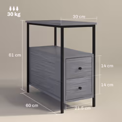HOMCOM Narrow End Table, Sofa Side Table with 2 Drawers Storage Shelf, Grey