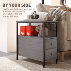 HOMCOM Narrow End Table, Sofa Side Table with 2 Drawers Storage Shelf, Grey