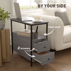 HOMCOM Narrow End Table, Sofa Side Table with 2 Drawers Storage Shelf, Grey - Additional view 4