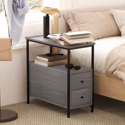 HOMCOM Narrow End Table, Sofa Side Table with 2 Drawers Storage Shelf, Grey - Additional view 6