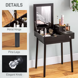 HOMCOM Dressing Table Vanity Desk Flip-up Mirror 2 Drawers, Black - Additional view 5