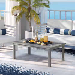 Outsunny Aluminium Outdoor Coffee Table Patio Table with Slat Top, Grey
