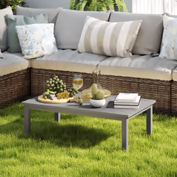 Outsunny Aluminium Outdoor Coffee Table Patio Table with Slat Top, Grey - Additional view 8