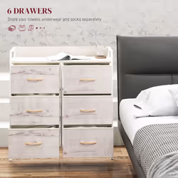 HOMCOM Bedroom Chest of Drawers 6 Drawer Dresser w/ Shelf, Natural