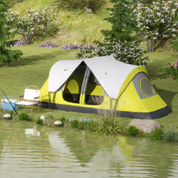 Outsunny 2 Room Camping Tent with Waterproof Rainfly & Screen Panels - Yellow