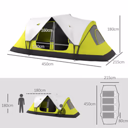 Outsunny 2 Room Camping Tent with Waterproof Rainfly & Screen Panels - Yellow