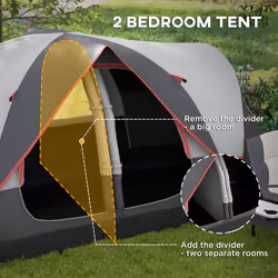 Outsunny 2 Room Camping Tent with Waterproof Rainfly & Screen Panels - Grey
