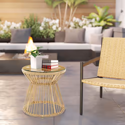 Outsunny PE Rattan End Table, Round Hollow Drum Design Side Table, Natural