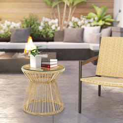 Outsunny PE Rattan End Table, Round Hollow Drum Design Side Table, Natural
