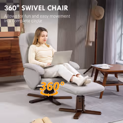 HOMCOM Swivel Recliner Chair with Footstool and Wooden Base, Light Grey - Additional view 4