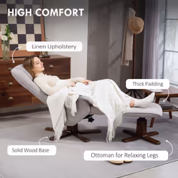 HOMCOM Swivel Recliner Chair with Footstool and Wooden Base, Light Grey - Additional view 5