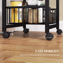 HOMCOM 4-Tier Kitchen Island on Wheels with 4 Pull-Out Baskets, Light Grey - Additional view 4