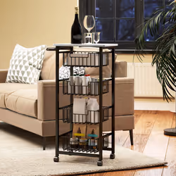 HOMCOM 4-Tier Kitchen Island on Wheels with 4 Pull-Out Baskets, Light Grey - Additional view 5