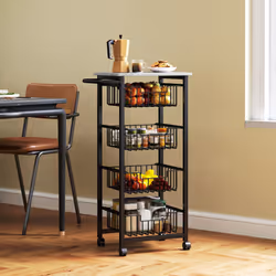 HOMCOM 4-Tier Kitchen Island on Wheels with 4 Pull-Out Baskets, Light Grey - Additional view 6