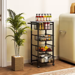 HOMCOM 4-Tier Kitchen Island on Wheels with 4 Pull-Out Baskets, Light Grey - Additional view 7