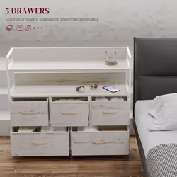 HOMCOM Bedroom Chest of Drawers 5 Drawer Dresser w/ Shelves, Natural