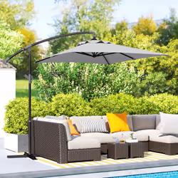 Outsunny 3 m Cantilever Parasol with Cross Base, Crank Handle, Light Grey