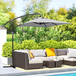 Outsunny 3 m Cantilever Parasol with Cross Base, Crank Handle, Light Grey