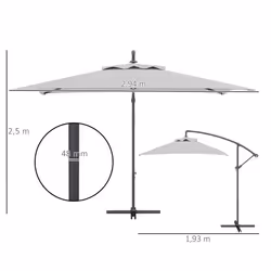 Outsunny 3 m Cantilever Parasol with Cross Base, Crank Handle, Light Grey