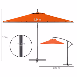 Outsunny 3 m Cantilever Parasol with Cross Base, Crank Handle, Orange