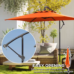 Outsunny 3 m Cantilever Parasol with Cross Base, Crank Handle, Orange