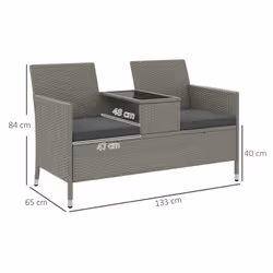 Outsunny Rattan Chair Garden Furniture Patio Companion Love Seat Table Grey