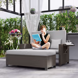 Outsunny Garden Rattan Furniture Set 2 Seater Patio Sun Lounger Daybed Sun Bed