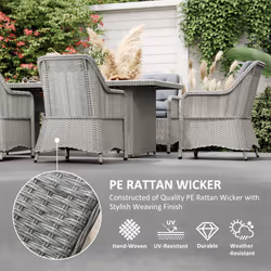 Outsunny 6 Seater Rattan Dining Set with Glass Top Table and Cushions, Grey