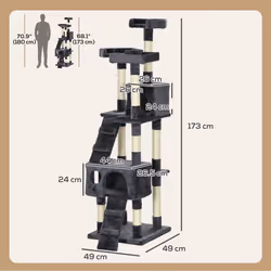 PawHut Cat Tree Scratcher Activity Centre, Scratching Post w/ Cat House, Bed