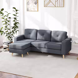HOMCOM 3-Seater L-Shaped Linen Sofa w/ Sponge Seat Back Cushions, Dark Grey