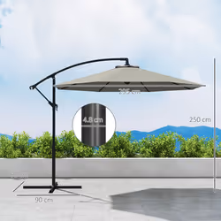 Outsunny 3(m) Cantilever Parasol Banana Umbrella w/ Crank, Light Grey