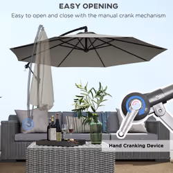 Outsunny 3(m) Cantilever Parasol Banana Umbrella w/ Crank, Light Grey