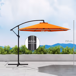 Outsunny 3(m) Cantilever Parasol Banana Umbrella w/ Crank, Orange