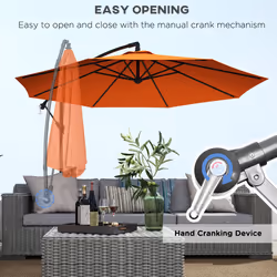 Outsunny 3(m) Cantilever Parasol Banana Umbrella w/ Crank, Orange