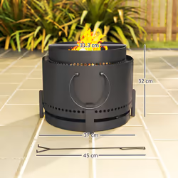 Outsunny 37cm Smokeless Wood Burning Firepit Metal Fire Pit, Dark Grey