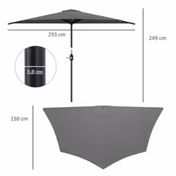 Outsunny 3(m) Half Round Parasol Garden Sun Umbrella w/ Crank Dark Grey