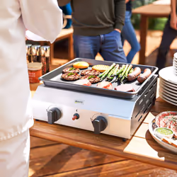 Outsunny Gas Grill, Gas BBQ with Non-Stick Griddle for Camping, Silver Tone
