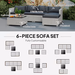 Outsunny 6 Pieces Rattan Furniture Set Garden Sofa Set Mixed Grey - Additional view 5